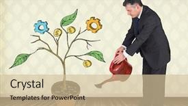  Presentation with composite - Beautiful PPT theme featuring digital composite of man holding backdrop and a soft green colored foreground