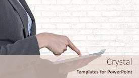  Presentation with white brick wall - Audience pleasing slide deck consisting of digital composite of man touching tablet with white brick wall backdrop and a lemonade colored foreground