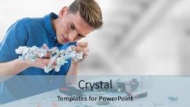  Presentation with digital electronics - Presentation theme enhanced with digital composite of man with electronics against blurry background background and a light blue colored foreground