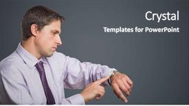  Presentation with lavender - Beautiful PPT layouts featuring digital composite of man in lavender shirt looking at watch against grey background backdrop and a dark gray colored foreground