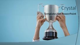  Presentation with trophy - Colorful presentation theme enhanced with digital composite of man with a trophy on hands backdrop and a light blue colored foreground