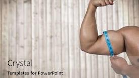  Presentation with wood panel - Cool new PPT theme with digital composite of muscular arm with measuring tape against blurry wood panel backdrop and a soft green colored foreground