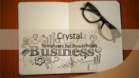  Presentation with doodles - Cool new presentation theme with digital composite of open book with glasses and black business doodles on table backdrop and a coral colored foreground