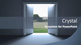  Presentation with open doors keys - PPT theme having digital-composite-of-open-doors background and a dark gray colored foreground