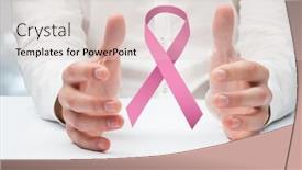  Presentation with pink ribbon hands - Cool new slide deck with digital composite of open hands with pink ribbon for breast cancer awareness backdrop and a lemonade colored foreground