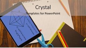 Presentation with digital book - Slide deck having digital composite of overhead view of diagram with formula in digital tablet on book at table background and a lemonade colored foreground