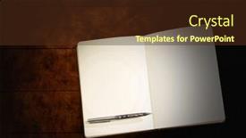  Presentation with digital pen - Colorful PPT theme enhanced with digital composite of pen and book with blank pages open on wood backdrop and a tawny brown colored foreground