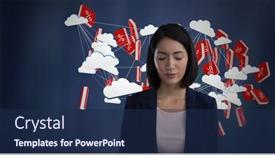  Presentation with percent - Colorful theme enhanced with digital composite of percent icon symbols and businesswoman with eyes closed and dark background backdrop and a navy blue colored foreground