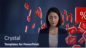  Presentation with percent - Audience pleasing PPT theme consisting of digital composite of percent icon symbols and businesswoman with eyes closed and dark background backdrop and a navy blue colored foreground
