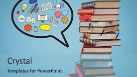  Presentation with digital books - Amazing PPT layouts having digital composite of pile backdrop and a light blue colored foreground