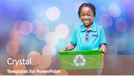  Presentation with recycle - Amazing PPT theme having digital composite of portrait of happy boy carrying recycle basket over bokeh backdrop and a coral colored foreground