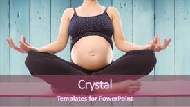  Presentation with wood panel - Audience pleasing PPT theme consisting of digital composite of pregnant woman meditating against blue wood panel backdrop and a violet colored foreground