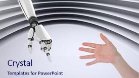  Presentation with helping hand - Colorful slide deck enhanced with digital composite of robot hand backdrop and a sky blue colored foreground