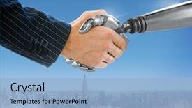  Presentation with robot - Theme with digital composite of robot hand background and a light blue colored foreground