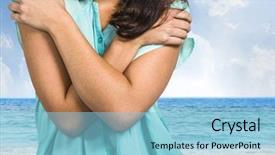  Presentation with grief - Slide deck featuring digital composite of sad woman grief against beach sea background and a light blue colored foreground