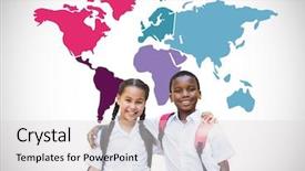  Presentation with school kids - Presentation theme with digital composite of school kids background and a light gray colored foreground