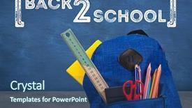  Presentation with back school - Colorful PPT theme enhanced with digital composite of schoolbag in foreground with blackboard graphics of back 2 school backdrop and a ocean colored foreground