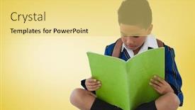  Presentation with digital tranforamtion - PPT theme having digital composite of schoolboy reading in front of yellow background background and a yellow colored foreground