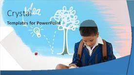  Presentation with reading - Amazing PPT theme having digital composite of schoolboy reading with colorful idea graphics backdrop and a arctic colored foreground