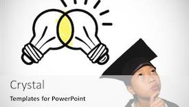  Presentation with light bulbs - PPT theme enhanced with digital composite of schoolgirl with graduation hat and light bulbs igniting and clashing together background and a white colored foreground