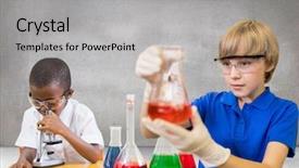  Presentation with science - Audience pleasing PPT theme consisting of digital composite of science kids backdrop and a light gray colored foreground