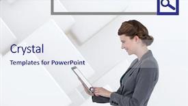  Presentation with search button searching information online - Colorful slide deck enhanced with digital composite of search bar backdrop and a sky blue colored foreground