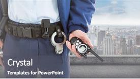  Presentation with security guard - PPT theme with digital composite of security guard background and a dark gray colored foreground