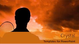  Presentation with badminton - PPT layouts enhanced with digital composite of silhouette man with badminton bat against cloudy sky during sunset background and a gold colored foreground