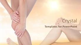  Presentation with gentle - PPT theme enhanced with digital composite of slim woman fading into position holding leg in front of gentle sky background and a lemonade colored foreground