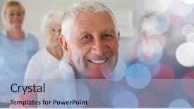  Presentation with telecom digital cimmunica - PPT theme consisting of digital composite of smiling senior background and a light blue colored foreground