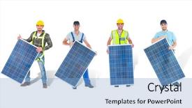  Presentation with solar panel - Audience pleasing PPT layouts consisting of digital composite of solar panel workers backdrop and a light blue colored foreground