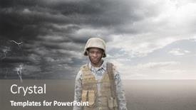 Presentation with composite - Audience pleasing PPT theme consisting of digital-composite-of-soldier-man backdrop and a gray colored foreground