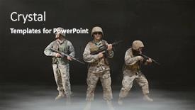  Presentation with weapons - Beautiful slide deck featuring digital composite of soldier men holding weapons against black background backdrop and a dark gray colored foreground