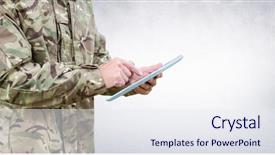  Presentation with composite - Colorful presentation theme enhanced with digital composite of soldier mid backdrop and a sky blue colored foreground