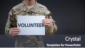  Presentation with social volunteer work - PPT theme featuring digital composite of soldier volunteer background and a dark gray colored foreground