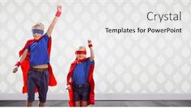  Presentation with superhero - Colorful presentation theme enhanced with digital composite of superhero kids in room backdrop and a white colored foreground