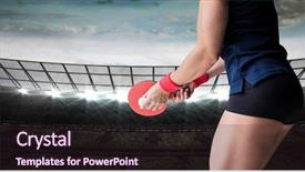  Presentation with table tennis - Slide set featuring digital composite of table tennis player lower body against stadium with bright lights background and a wine colored foreground