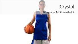  Presentation with basketball female - Presentation design featuring digital composite of tough female basketball player background and a white colored foreground