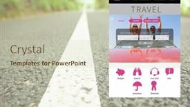  Presentation with travel app - Beautiful PPT theme featuring digital composite of travel holiday break app interface with road backdrop and a soft green colored foreground