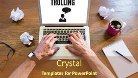  Presentation with chat - Beautiful PPT layouts featuring digital composite of trolling text and chat icon on laptop with hands backdrop and a red colored foreground