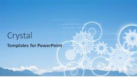  Presentation with gear - Colorful presentation theme enhanced with digital composite of white gear graphics against mountain tops backdrop and a light blue colored foreground