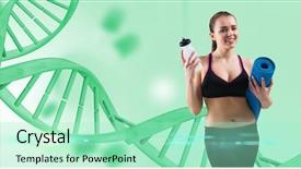  Presentation with dna structure - Theme having digital composite of woman holding background and a mint green colored foreground