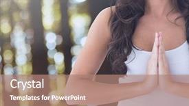  Presentation with peaceful - PPT layouts with digital composite of woman praying meditating yoga peaceful in forest background and a coral colored foreground