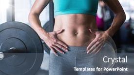  Presentation with flare - Audience pleasing presentation design consisting of digital composite of woman's torso in gym with flare backdrop and a ocean colored foreground