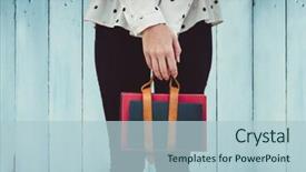  Presentation with wood panel - Cool new slides with digital composite of woman's legs with handbag against blue wood panel backdrop and a light blue colored foreground
