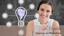  Presentation with connections - Colorful PPT layouts enhanced with digital composite of woman standing next to light bulb connections with crumpled paper ball backdrop and a coral colored foreground