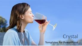  Presentation with wine tasting - Cool new PPT theme with digital composite of woman tasting wine against sky and blurry trees backdrop and a light blue colored foreground