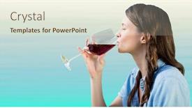  Presentation with wine tasting - Theme featuring digital composite of woman tasting wine against light blue background background and a cream colored foreground