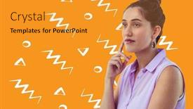  Presentation with patterns - Audience pleasing PPT theme consisting of digital composite of woman thinking against orange background with white patterns backdrop and a gold colored foreground