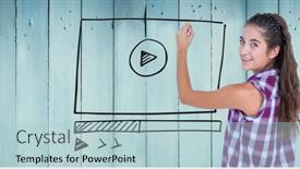  Presentation with wood panel - Audience pleasing PPT layouts consisting of digital composite of woman with chalk and website mock up against blue wood panel backdrop and a light blue colored foreground